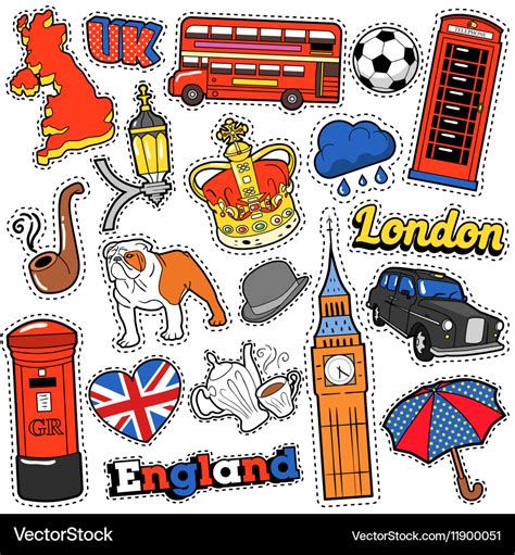 England travel scrapbook stickers patches badges Vector Image