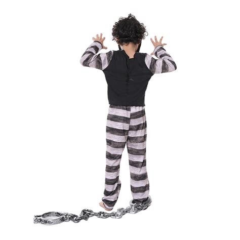 Halloween Jail Costume Performance Stage Prisoner Black White Stripe Kids Funny Suit – hbmccostume