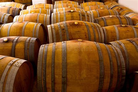 Wine Wooden Oak Barrels in Winery Stock Photo - Image of basement, cool: 34789712