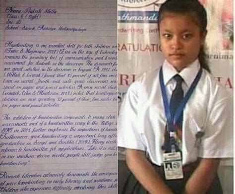 The handwriting of Prakriti malla, the class VIII student from Nepal, has been recognised as the ...