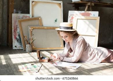 Female Artist Lying On Floor Her Stock Photo 675260866 | Shutterstock