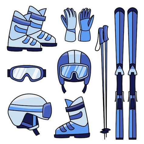 Premium Vector | Set of vector mountain ski equipment illustrations