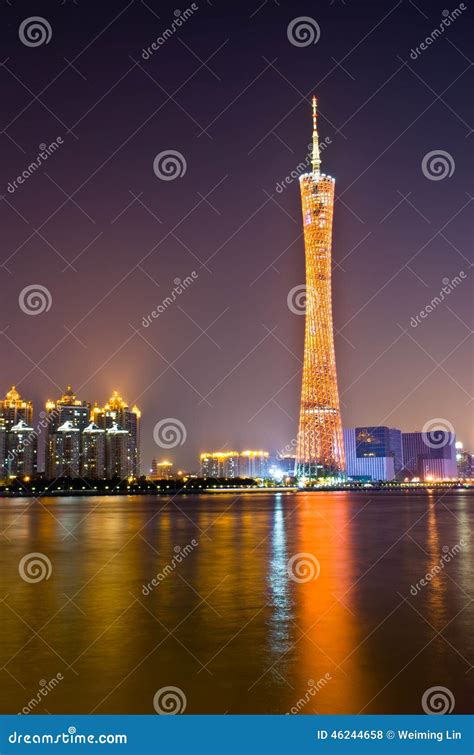 Guangzhou Tower at night. editorial stock photo. Image of fantastical - 46244658