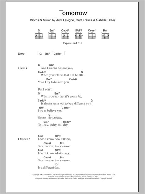 Tomorrow by Avril Lavigne - Guitar Chords/Lyrics - Guitar Instructor