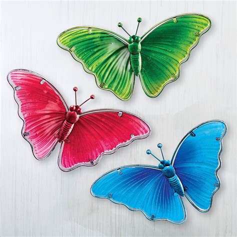 Solid Color Glass Butterflies Wall Art - Set of 3 | Collections Etc.