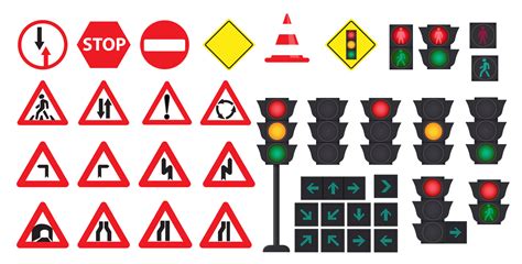 Traffic concept with traffic lights and road signs. Vector illustration ...