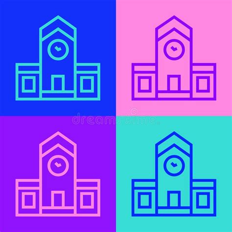 Pop Art Line Railway Station Icon Isolated on Color Background. Vector ...