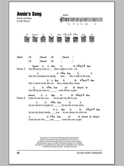 Annie's Song by John Denver Sheet Music for Guitar Chords/Lyrics at Sheet Music Direct