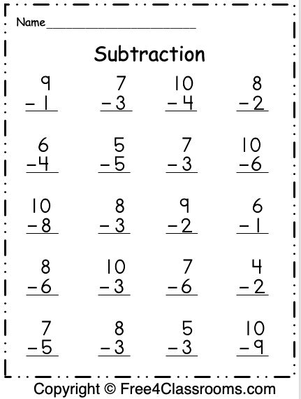 Free 1st Grade Subtraction Worksheets - 1 Digit - Free Worksheets ...