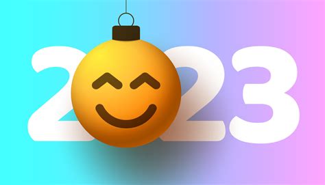 Greeting card for 2023 new year with smiling emoji face that hangs on ...