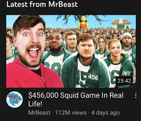 Mr Beast's Squid Game YouTube Video Has 112 MILLION Views in 4 Days - The Actual Squid Game ...