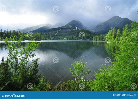 Rainy mountains stock image. Image of slovakia, lake - 100016229