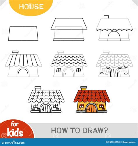 How To Draw House for Children. Step by Step Drawing Tutorial Stock ...