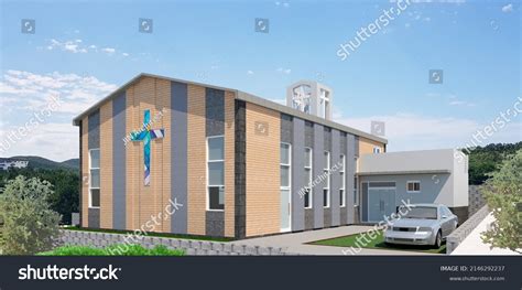 3d Rendering Brick Church Country Architectural Stock Illustration ...