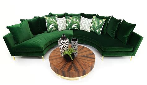 Sardinia Sectional in Emerald Velvet | Green sofa, Velvet sectional, Round sectional