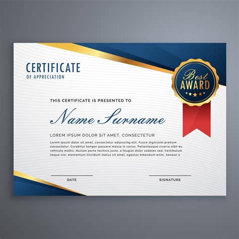 creative certificate of appreciation award template with blue an ...