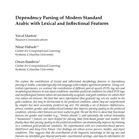 Dependency Parsing of Modern Standard Arabic with Lexical and Inflectional Features - ACL Anthology