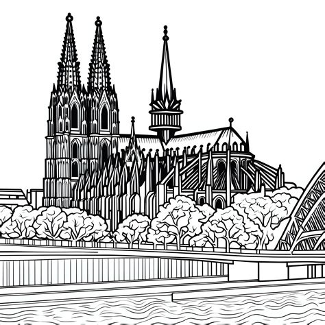 Detailed Cologne Cathedral Coloring Page for Artistic Exploration and Learning | MUSE AI