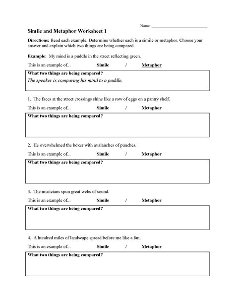 Metaphors And Similes Worksheet