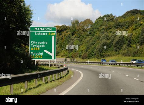 The A38 trunk road Devon Expressway as it heads around Plymouth towards Cornwall England UK ...