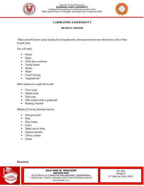 Laboratory- Experiment-3- Density- Tower - LABORATORY EXPERIMENT 3 ...