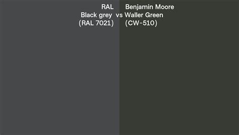 RAL Black grey (RAL 7021) vs Benjamin Moore Waller Green (CW-510) side ...