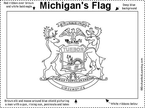 Michigan Flag Printout - EnchantedLearning.com | Michigan flag, Michigan, State flags