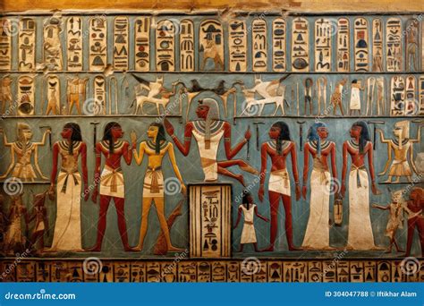 Paintings Depicting Ancient Egyptian Scenes on Wall of Temples and Tombs, Hieroglyphics ...