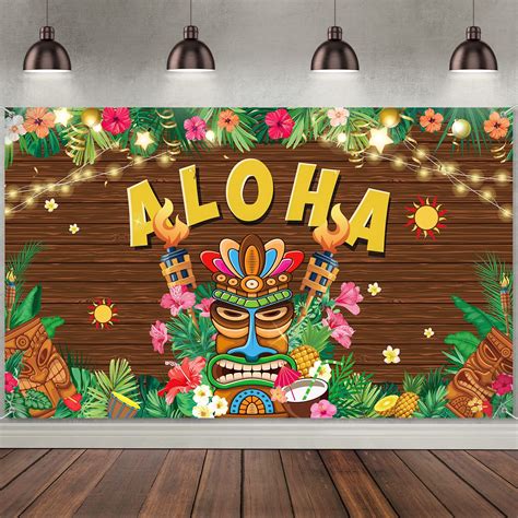 Buy Luau Party Decorations Hawaiian Aloha Backdrop Banner Tropical Tiki ...