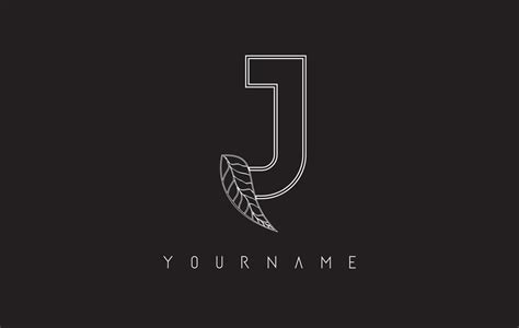 White Outline J Letter Logo with outline leaf design. Vector ...