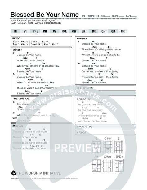 Blessed Be Your Name Chords PDF (Shane & Shane / The Worship Initiative) - PraiseCharts