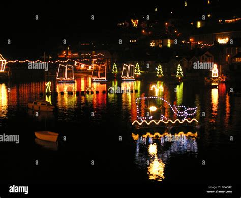 Mousehole Harbour Christmas lights display, Cornwall, UK Stock Photo - Alamy