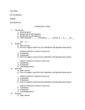 MLA Argumentative Essay Outline Template by Must Come Down | TpT