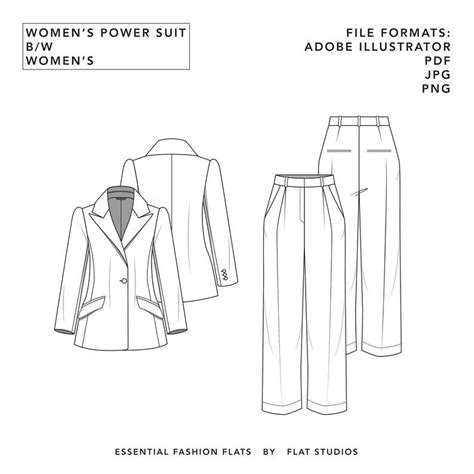 Women's Power Suit Women's Pant Suit, Vector CAD, Technical Drawing ...