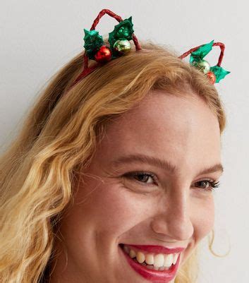 Red Glitter Christmas Holly Cat Ear Headband | New Look