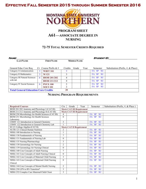 Nursing Program Requirements