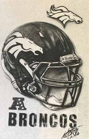 Denver Broncos Helmet Drawing by Harrison Ma - Fine Art America