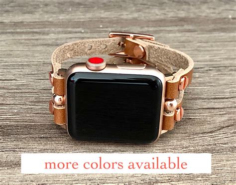 Handmade Leather Apple Watch Band - Brown Double Straps & Rose Gold Apple Watch Bracelet, Women ...