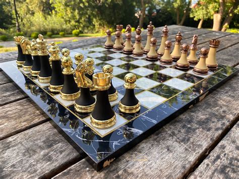 Premium Chess Set Unique Metal and Plexy Chess Pieces Marble | Etsy