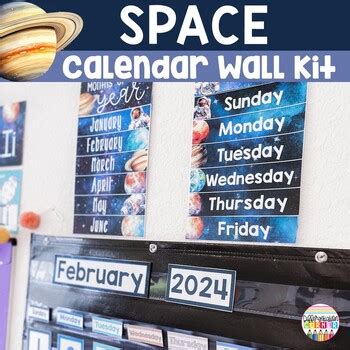 Classroom Calendar Wall Set Editable Space Theme Classroom Decor