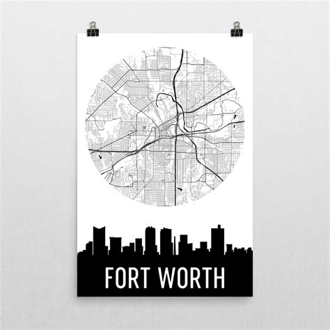 Fort Worth Skyline Silhouette Art Prints – Modern Map Art