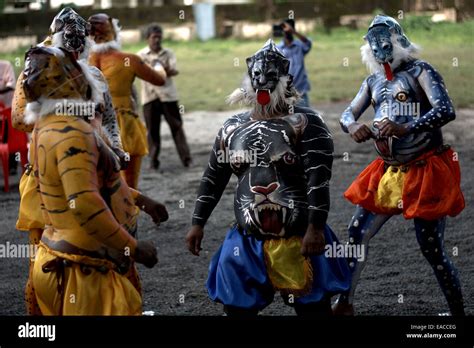 Puli Kali (Pulikkali), or tiger play, a folk dance art form of Kerala, India performed during ...