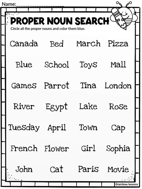 First Grade Proper Noun Worksheet