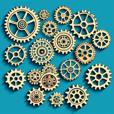 Mechanical Gears on Vibrant Blue Background Clip Art Illustration | MUSE AI