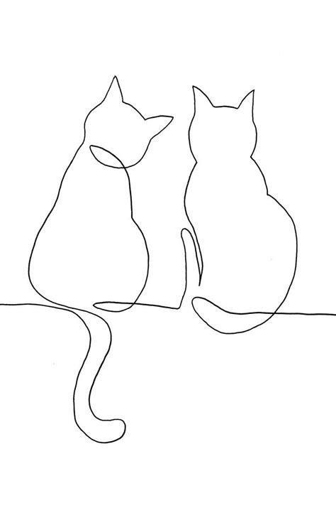 Digital Print Cats Line Drawing Line Art One Line Cats - Etsy | 猫のタトゥー ...