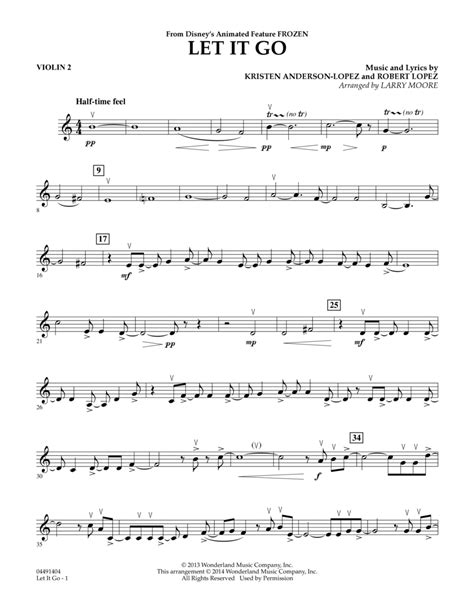 Let It Go - Violin 2 By Kristen Anderson-Lopez Robert Lopez - Digital Sheet Music For Part ...