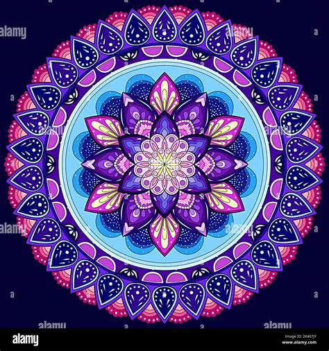 mandala with a mix of colors, yellow, pink, blue and purple Stock Photo ...