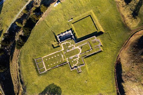 Old Sarum cathedral ruins, Salisbury, UK, aerial photograph - Stock ...