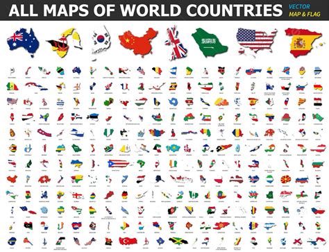 World Country Maps With Flags In Flat Vector Design Vector, Flag ...