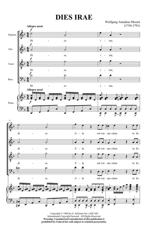 Wolfgang Amadeus Mozart "Dies Irae (from Requiem)" Sheet Music Notes ...